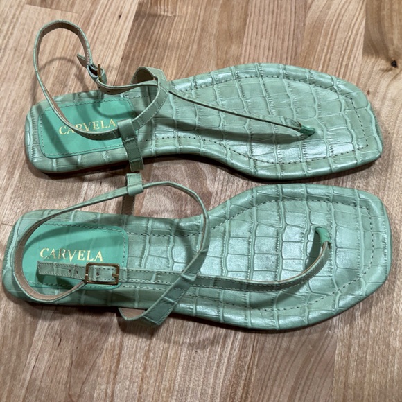 CARVELA Kase Ladies Pale Green Animal Snake Print Flat Strappy Sandals - Picture 2 of 3